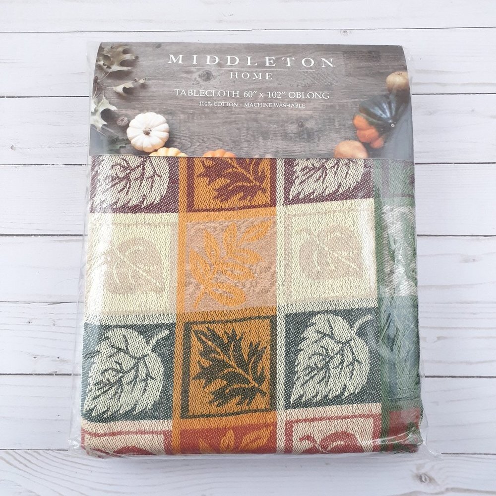 Middleton Home Fabric Tablecloth Fall Leaves 60x102 Cotton
